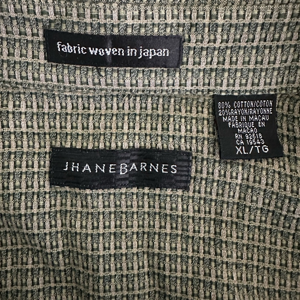 VINTAGE Jhane Barnes Shirt Mens XL Beige/Green Fabric Woven Japan - Picture 4 of 4
